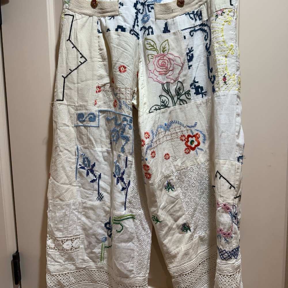NWT Free People  Embroidered Wide Leg Pants - Picture 6 of 9